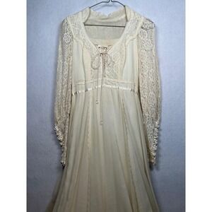 70's Gunne Sax by Jessica Prairie-Style Lace Sleeves Bodice Dress Cream Size 7